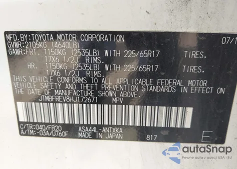 2017 Toyota Rav4 Le из США, поврежденный, VIN JTMBFREV8HJ172671